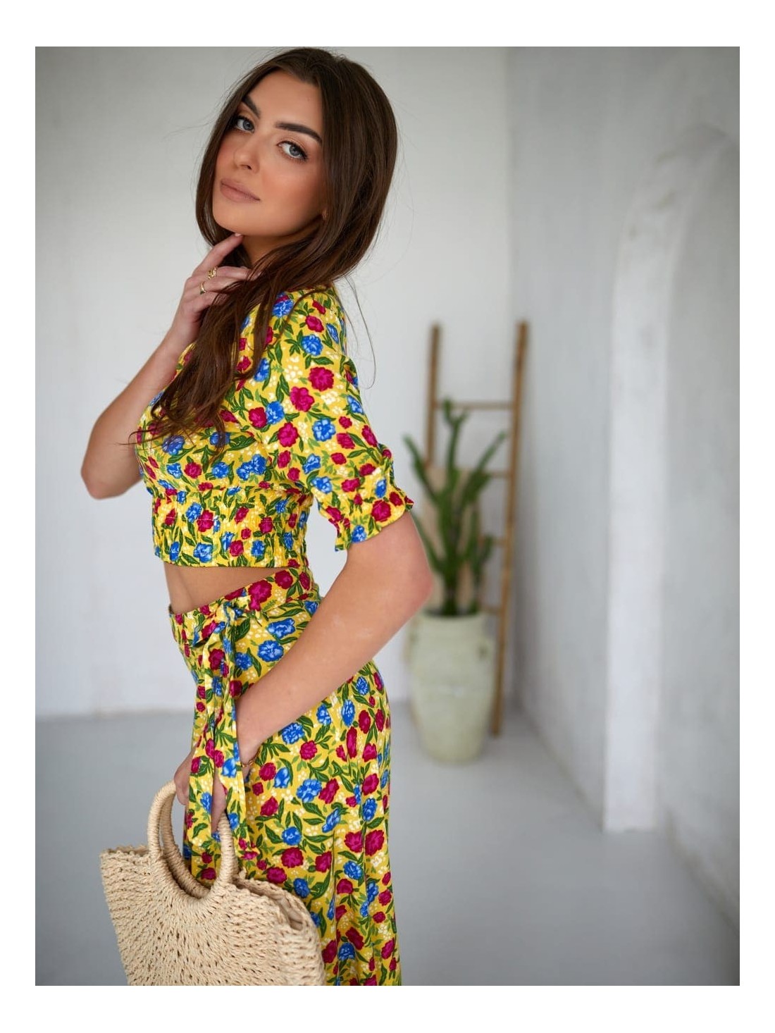 Summer set with flowers, yellow maxi blouse and skirt 3364 - Online store - Boutique